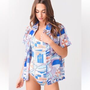 Solid & striped Cabana Button Down Shirt in Postcard print (Xs)